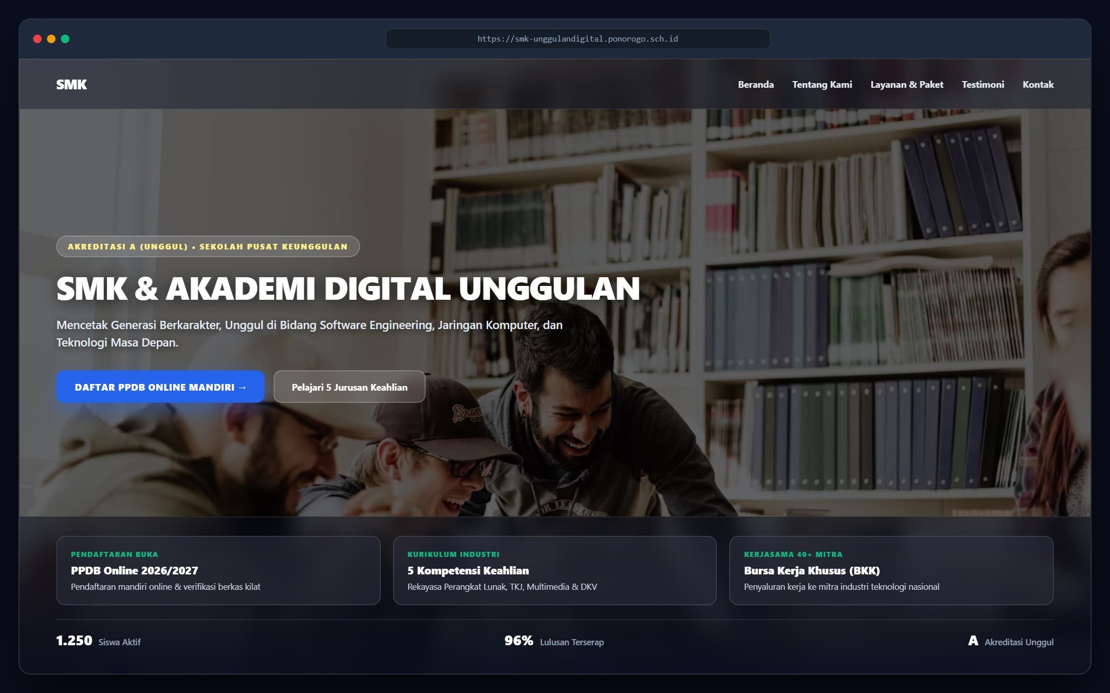 Tangkapan layar portofolio Sistem Web Sekolah & Yayasan